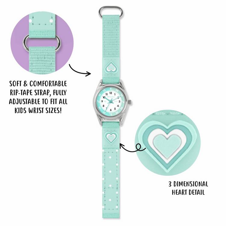 Tikkers kids watch aqua heart gift set (British brand)