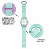 Tikkers kids watch aqua heart gift set (British brand)
