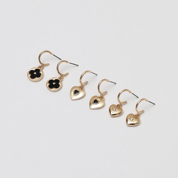 Lipsy gold heart clover charm huggie earrings set - British product