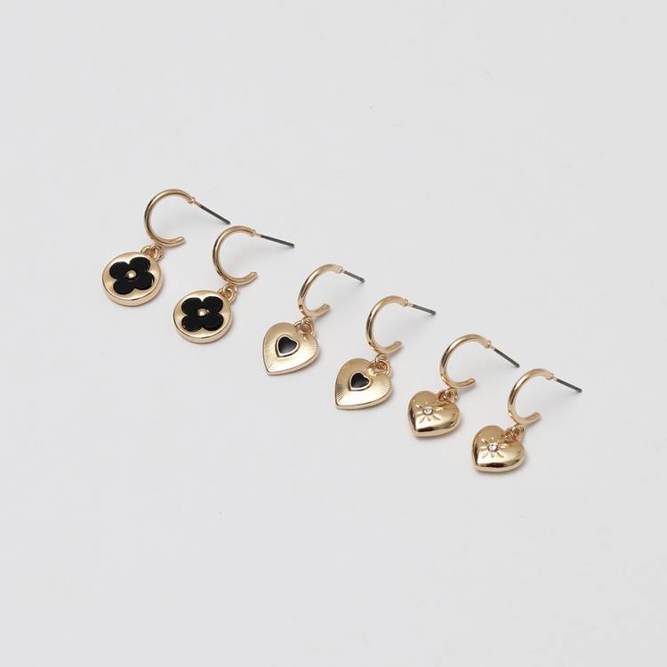 Lipsy gold heart clover charm huggie earrings set - British product