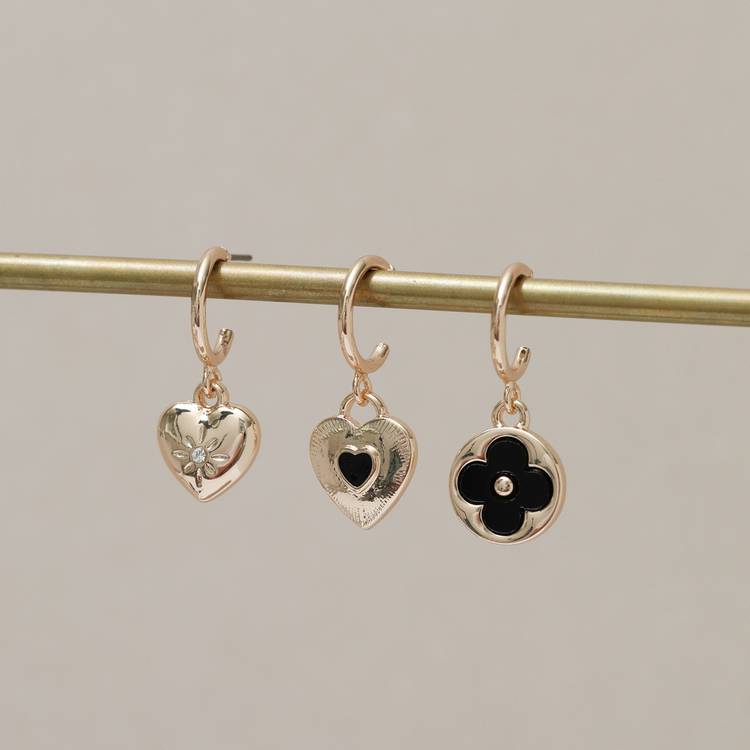 Lipsy gold heart clover charm huggie earrings set - British product