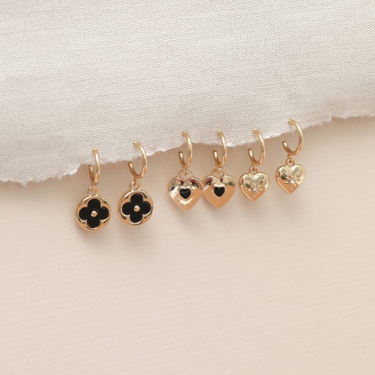 Lipsy gold heart clover charm huggie earrings set - British product