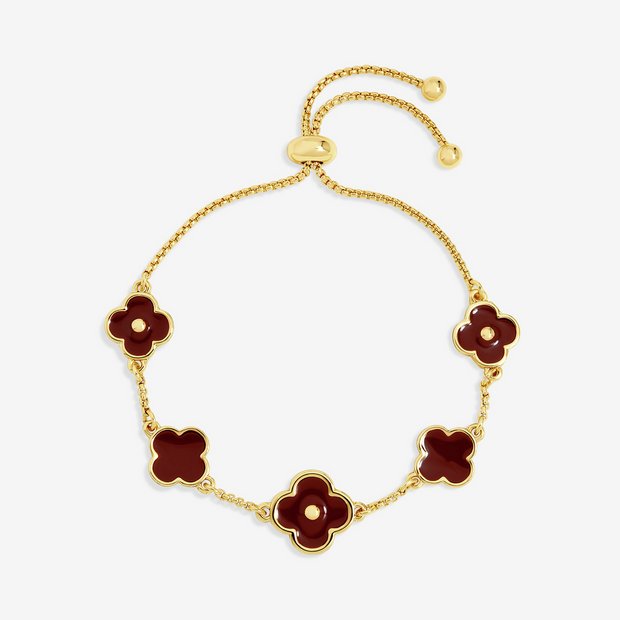 Lipsy gold clover bracelet with burgundy charm, UK version