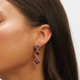 Lipsy gold burgundy clover triple drop earrings - British product