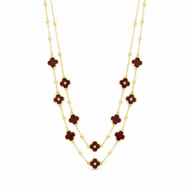 Lipsy gold and burgundy clover double row necklace - British product