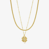 Lipsy Gold & Crystal Clover Double Row Pendant Necklace