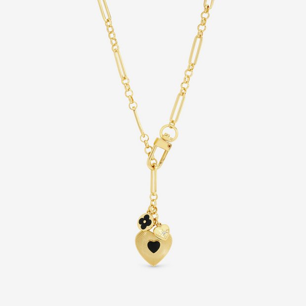 Lipsy gold tone jet heart charm necklace, imported from the UK