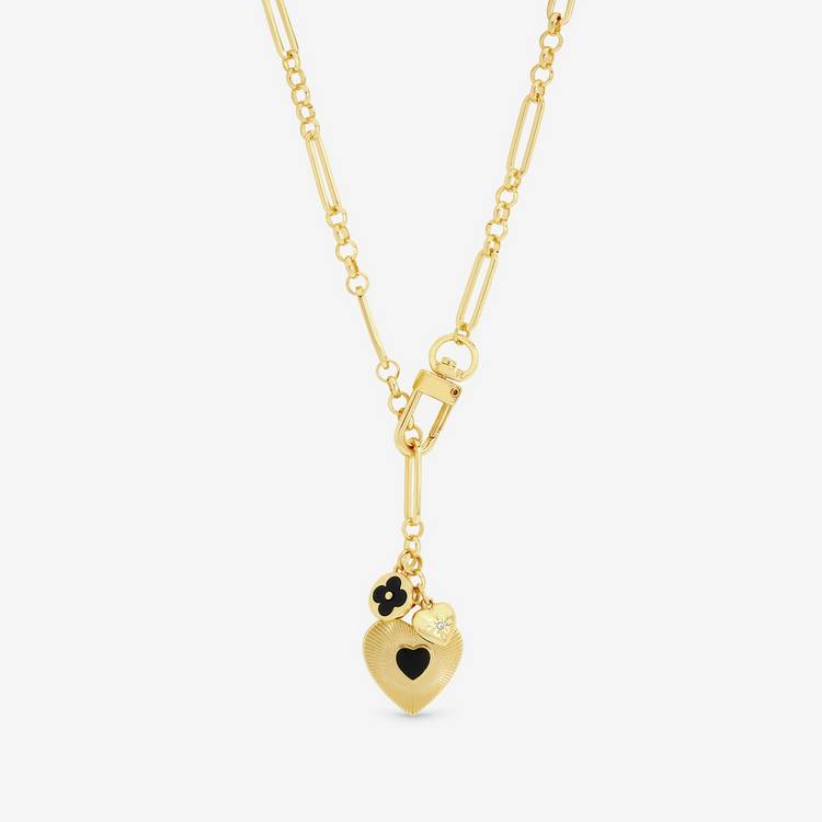 Lipsy gold tone jet heart charm necklace, imported from the UK