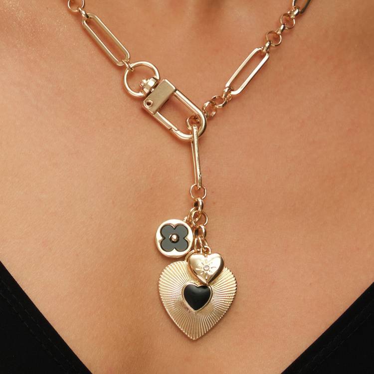 Lipsy gold tone jet heart charm necklace, imported from the UK