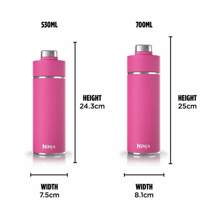Ninja Thirsti Hot Pink travel bottle 530ml, imported from the UK
