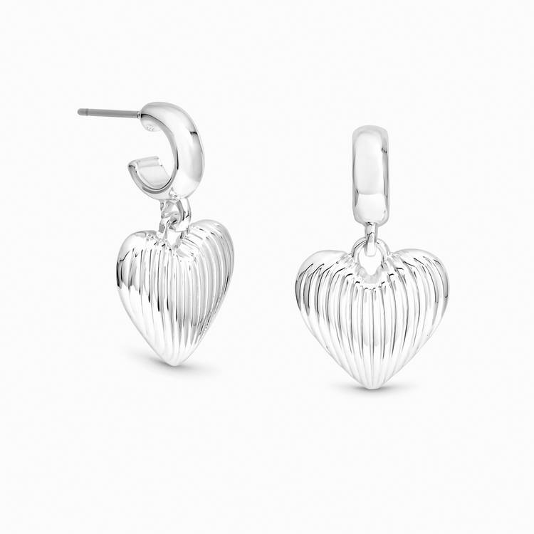 Lipsy silver plated ridged heart huggie hoop earrings, UK version