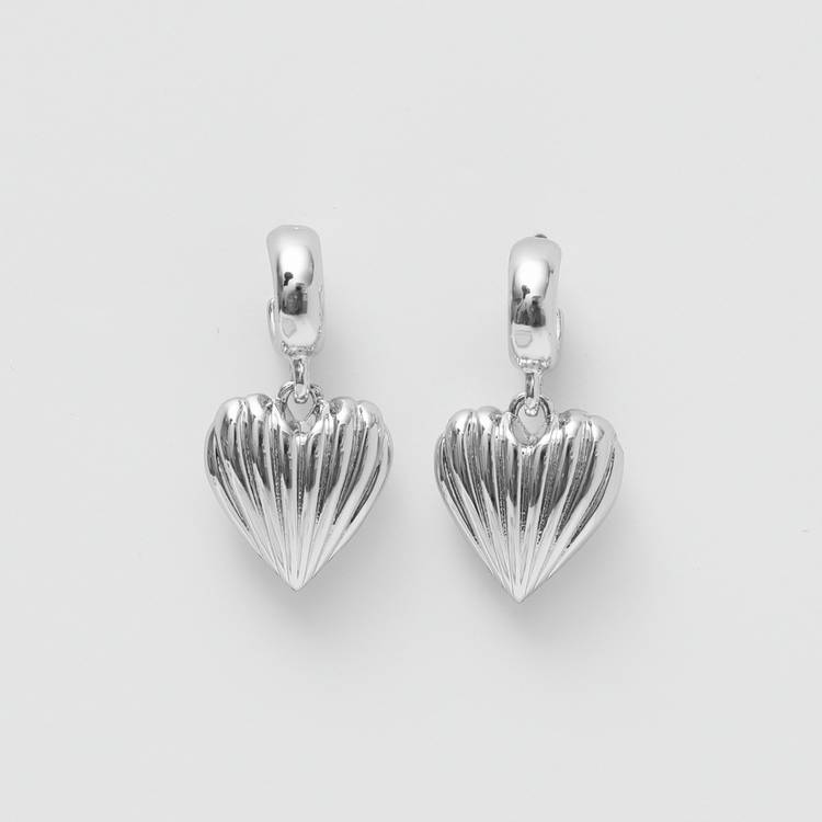 Lipsy silver plated ridged heart huggie hoop earrings, UK version