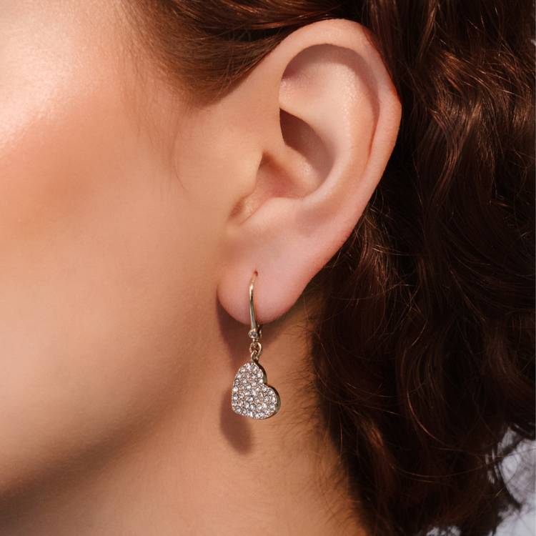 DKNY yellow gold heart cubic zirconia drop earrings, UK version