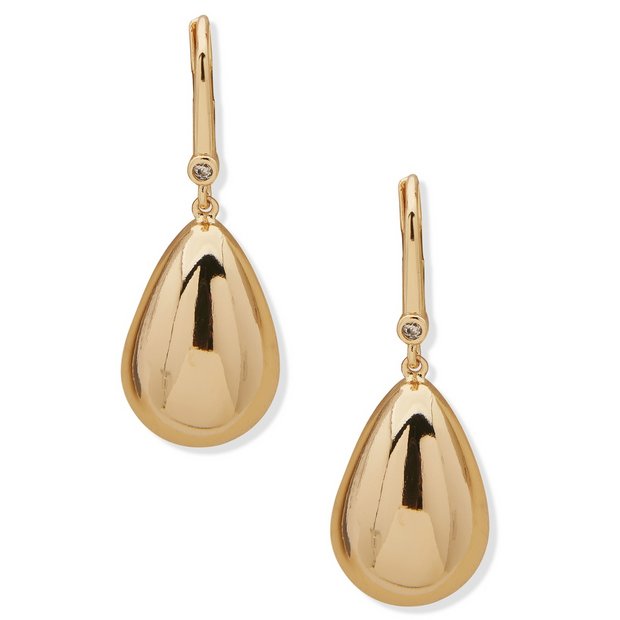 DKNY gold tone puffy teardrop earrings stainless steel, imported from the UK