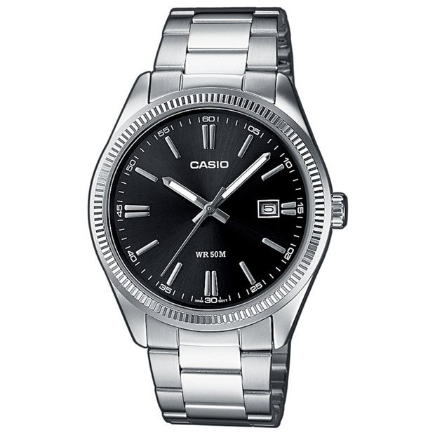 Casio analogue watch black dial stainless steel bracelet, imported from the UK