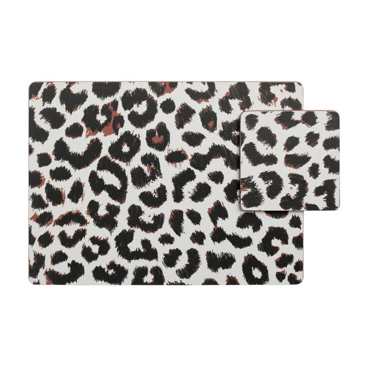 Argos Home leopard print placemats and coasters set, imported from the UK