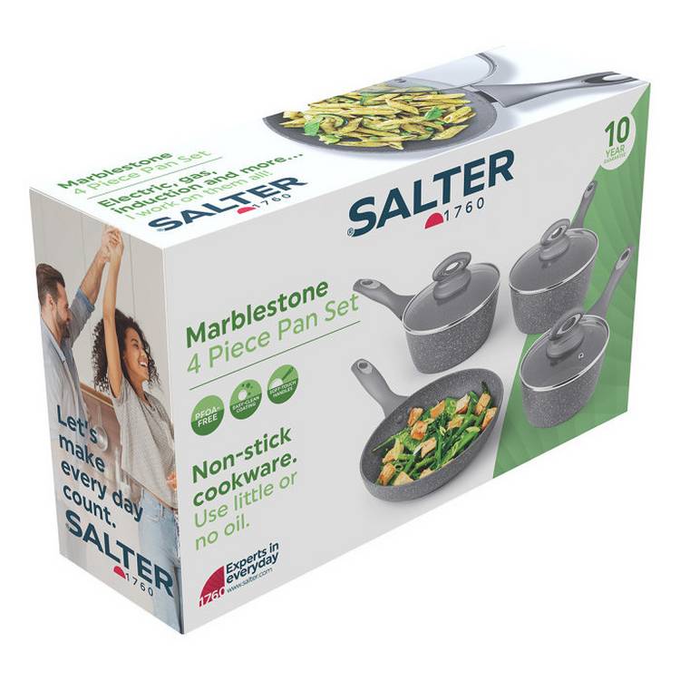 Salter Marblestone 4 piece aluminium pan set, UK version