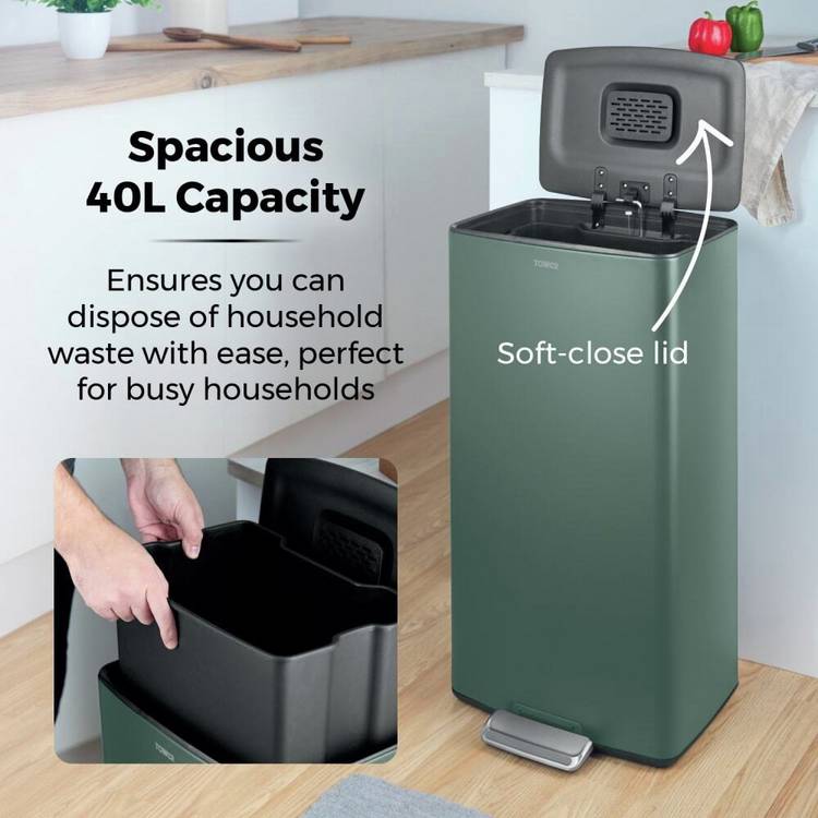 Tower forest green pedal bin 40 litre capacity (British brand)