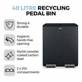 Tower twin compartment recycling pedal bin 40L black - British product