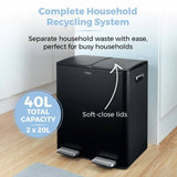 Tower twin compartment recycling pedal bin 40L black - British product