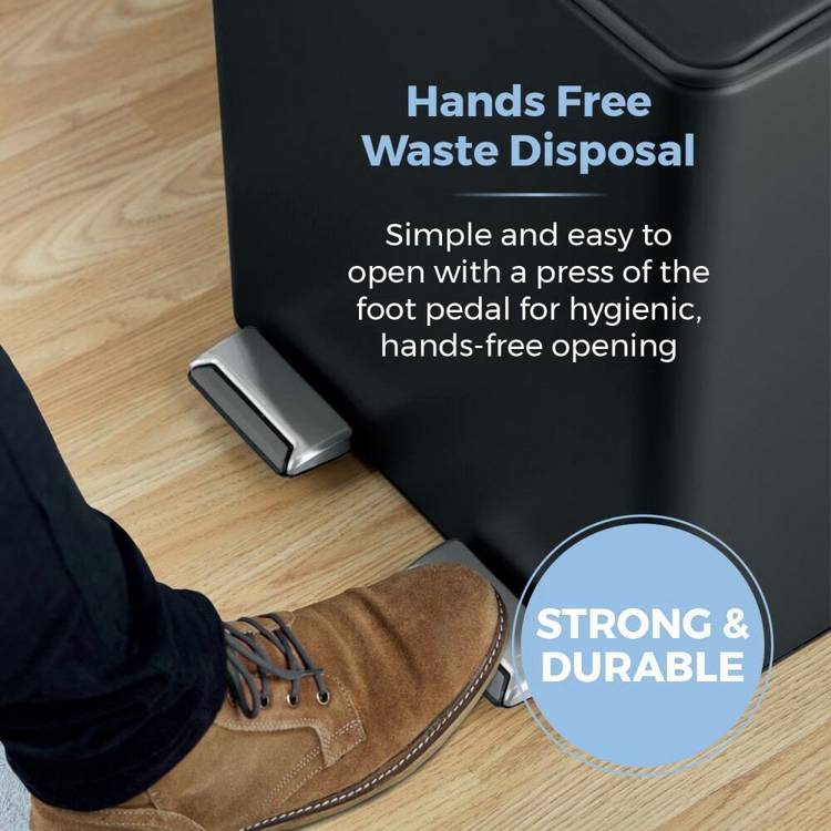 Tower twin compartment recycling pedal bin 40L black - British product