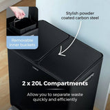 Tower twin compartment recycling pedal bin 40L black - British product