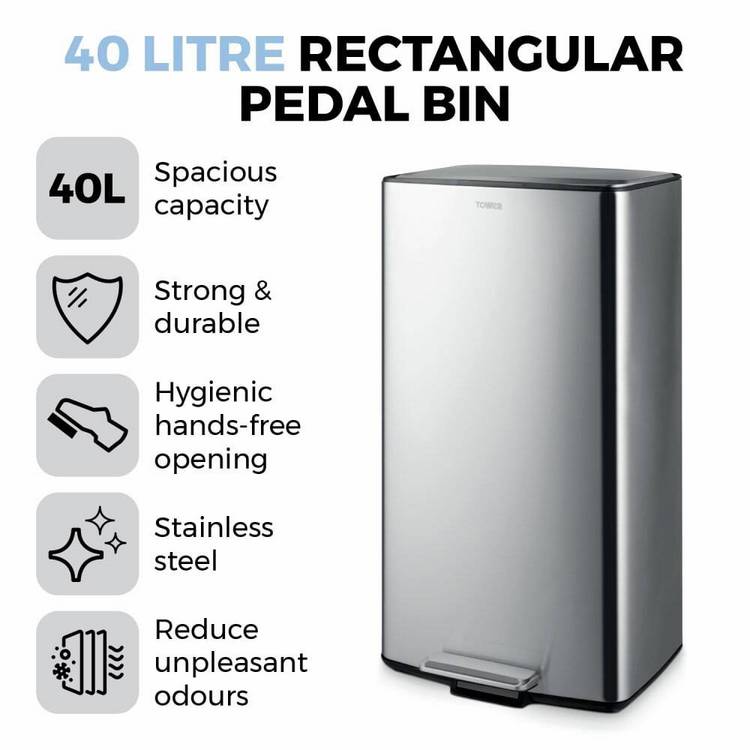 Tower pedal bin steel 40 litre, UK version