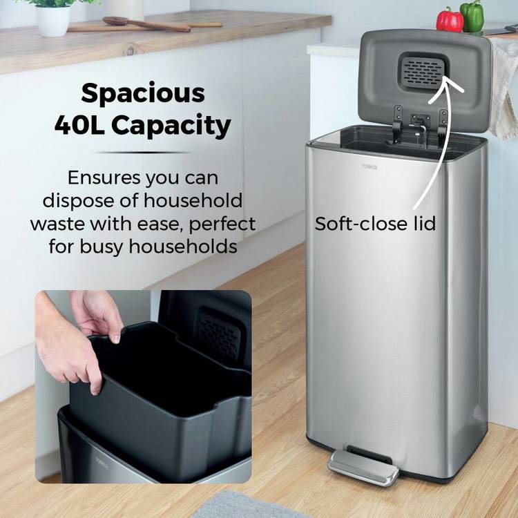 Tower pedal bin steel 40 litre, UK version