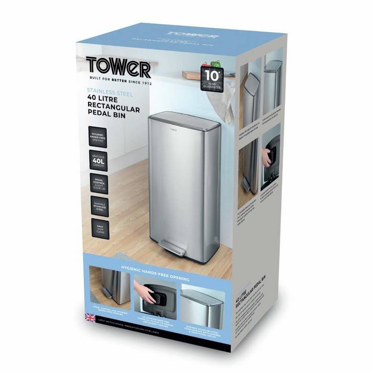 Tower pedal bin steel 40 litre, UK version