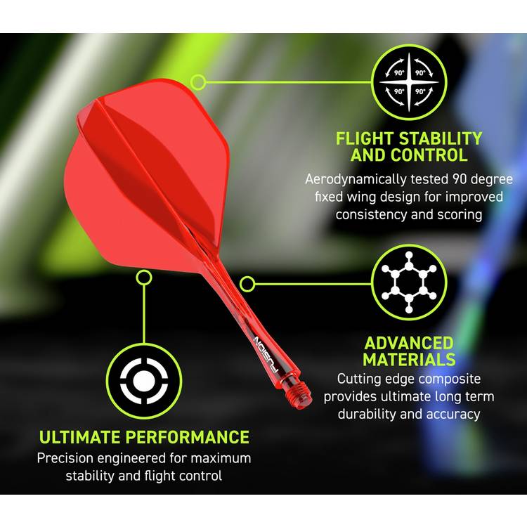 Winmau Red Fusion dart flight and shaft multipack - British product