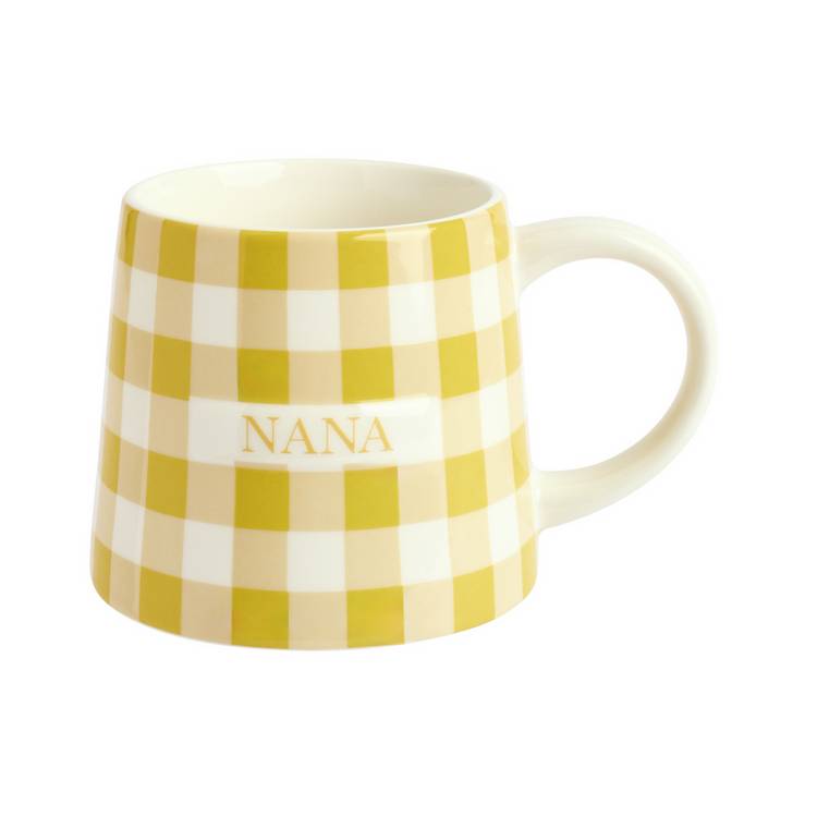 Argos Home Nana ceramic mug yellow gingham 280ml, UK version