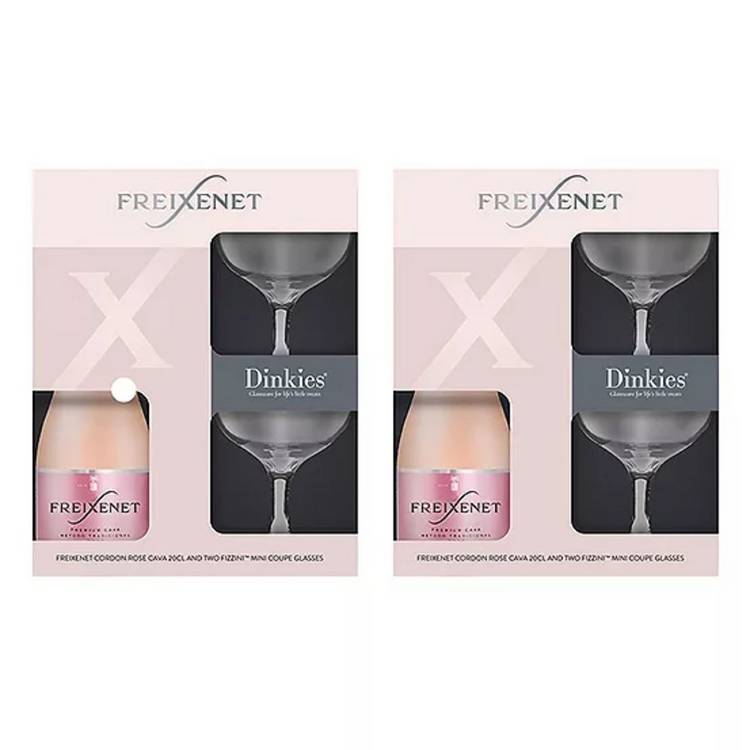 Freixenet cava set with mini coupe glasses, imported from the UK