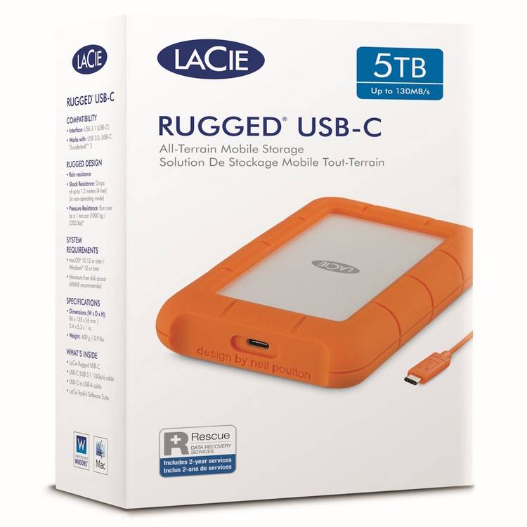 LaCie Rugged USB-C external hard drive 1TB, UK version