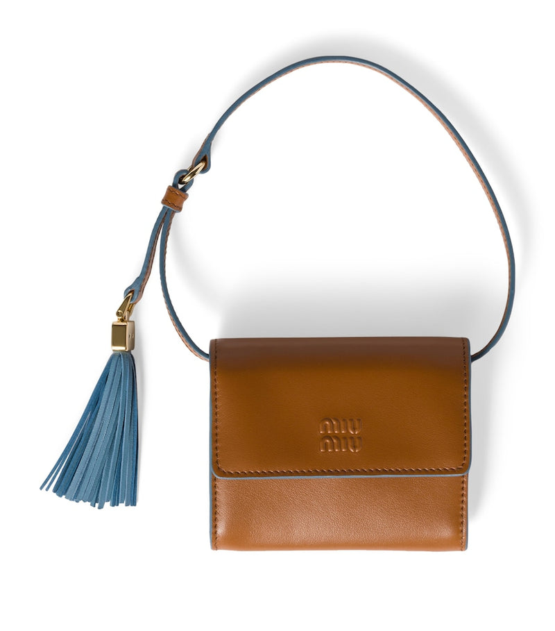 Miu Miu leather chain wallet with tassel, imported from the UK