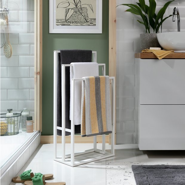 Habitat bamboo freestanding towel rail in white, imported from the UK