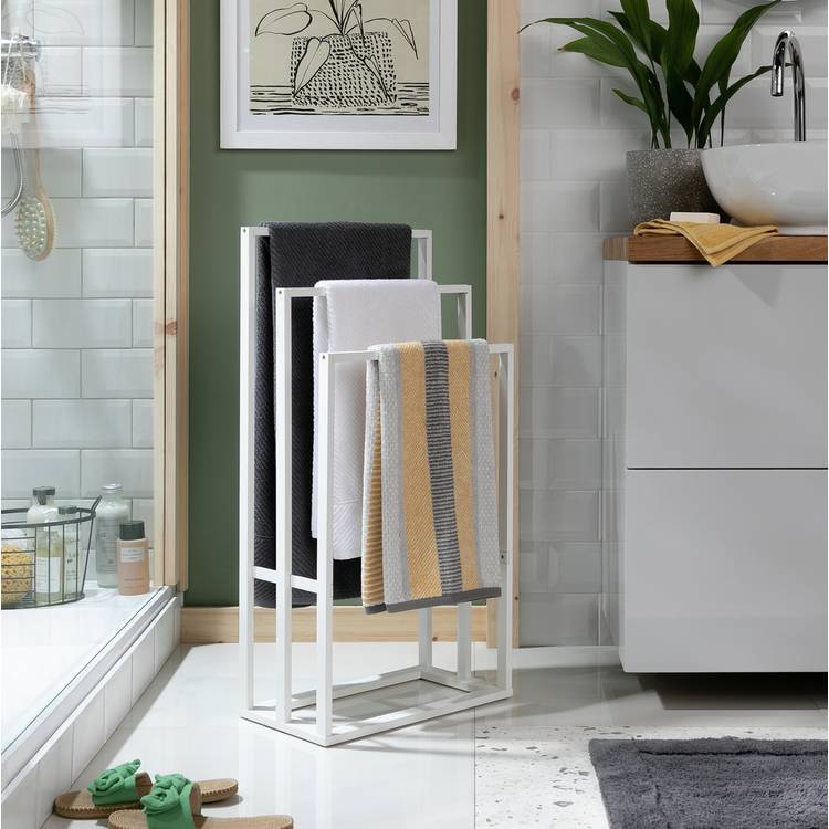 Habitat bamboo freestanding towel rail in white, imported from the UK
