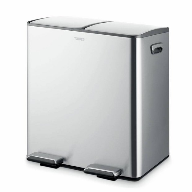 Tower 40L twin compartment steel pedal bin, imported from the UK