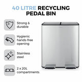 Tower 40L twin compartment steel pedal bin, imported from the UK