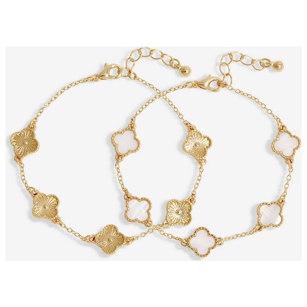 Lipsy gold mother of pearl clover bracelets pack of 2 (British brand)