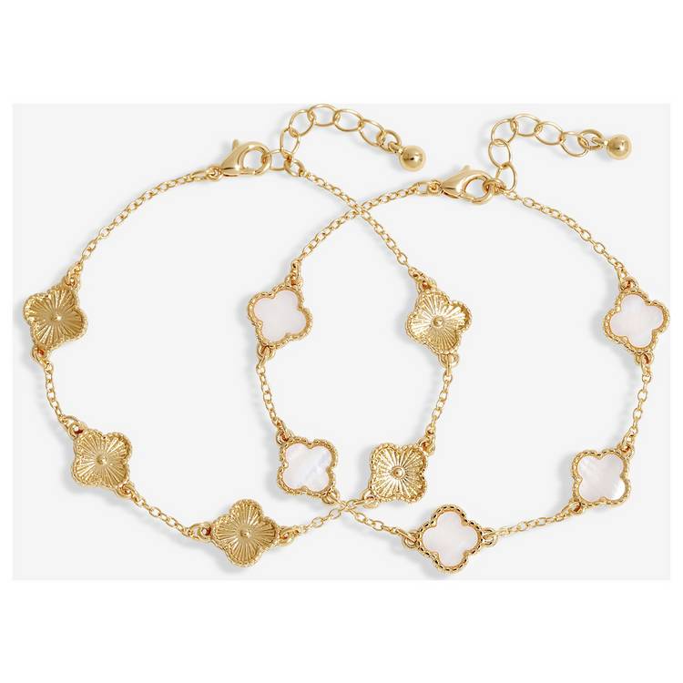 Lipsy gold mother of pearl clover bracelets pack of 2 (British brand)