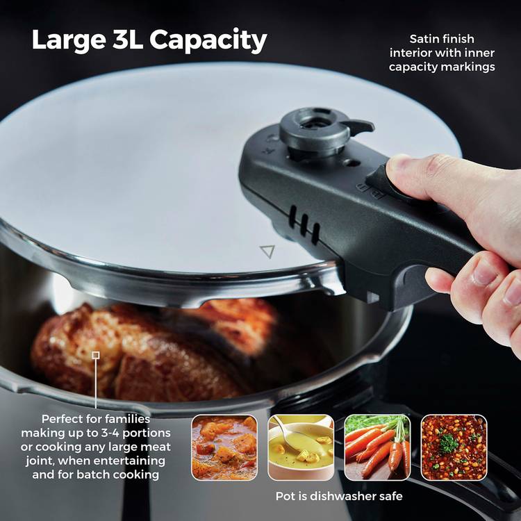 Tower 3 litre stainless steel pressure cooker - British product