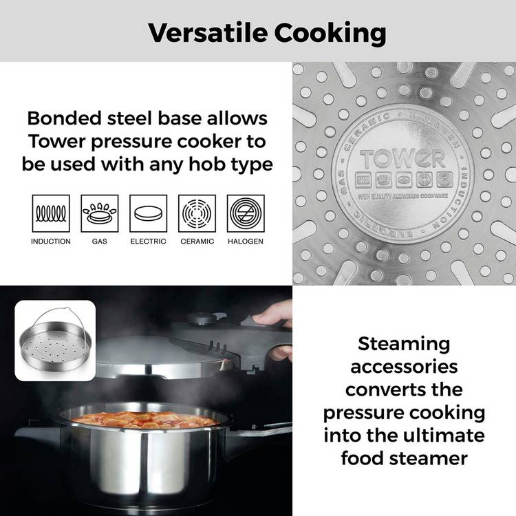 Tower 3 litre stainless steel pressure cooker - British product