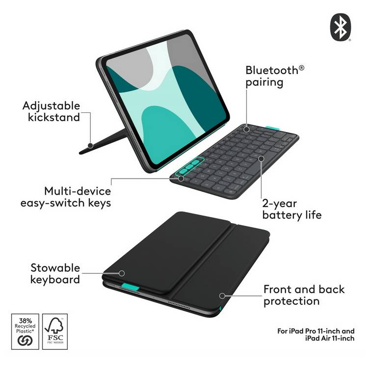 Logitech Flip Folio iPad keyboard case 11 inch, imported from the UK