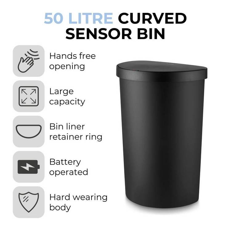 Tower sensor bin black 50 litre, imported from the UK