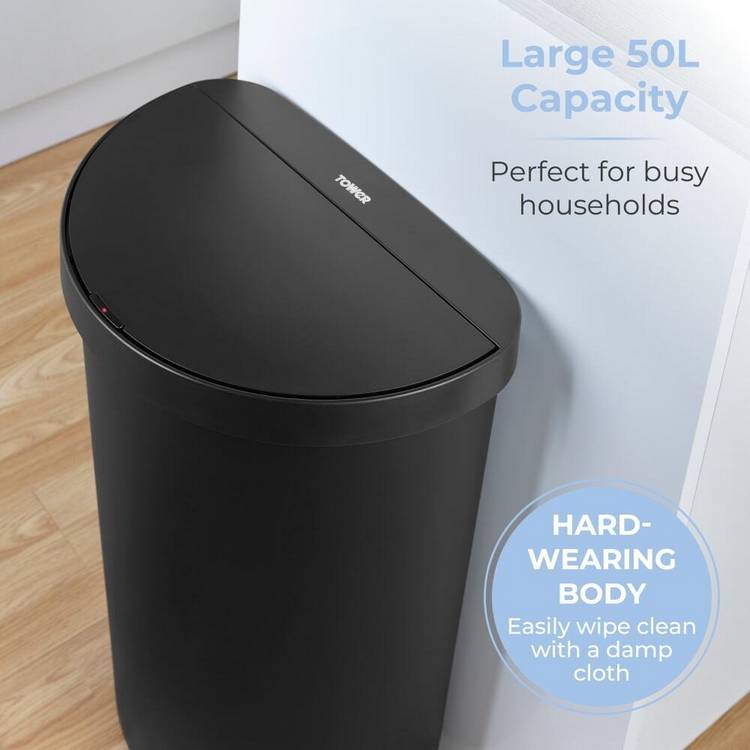 Tower sensor bin black 50 litre, imported from the UK