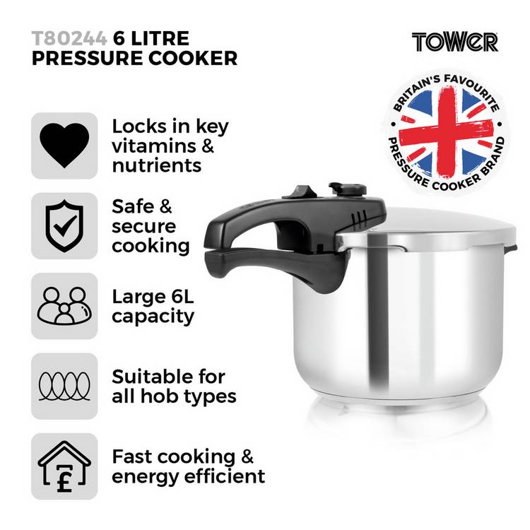 Tower stainless steel pressure cooker 6 litre - British product
