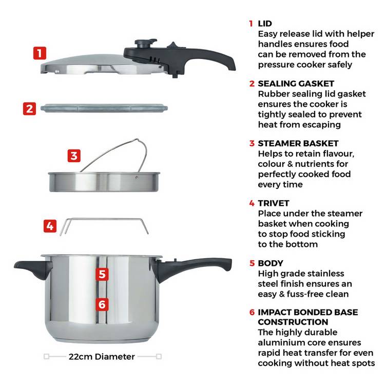 Tower stainless steel pressure cooker 6 litre - British product