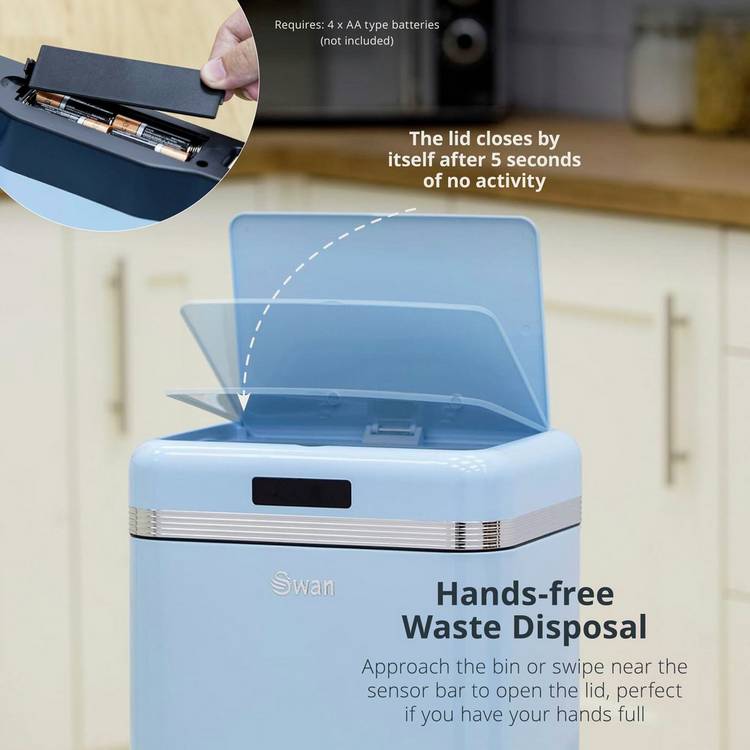 Swan retro square sensor bin 45L blue, UK version