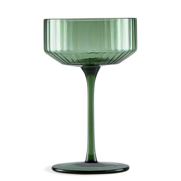 Habitat green ribbed champagne coupe glasses set of 4, imported from the UK