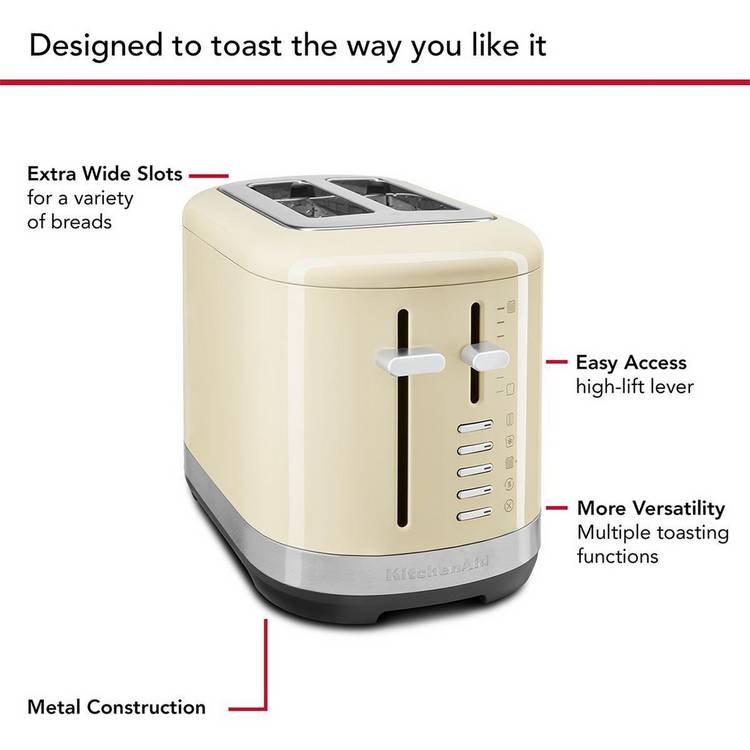 KitchenAid 2 slice toaster almond cream, imported from the UK